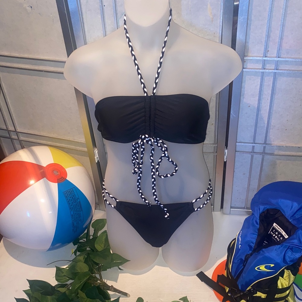 Black Bikini with Striped Straps